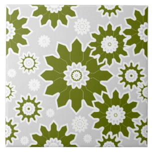 Azulejo Patrón floral abstracto, verde oliva, blanco, gri