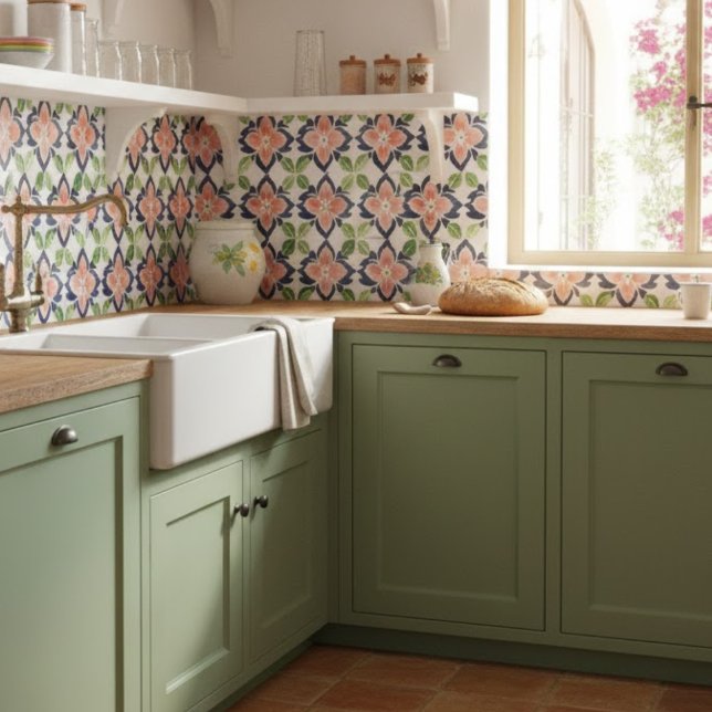 Azulejo Patrón floral acuarela verde coral (Subido por el creador)