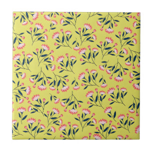 Azulejo Patrón floral alegre: flores rosadas