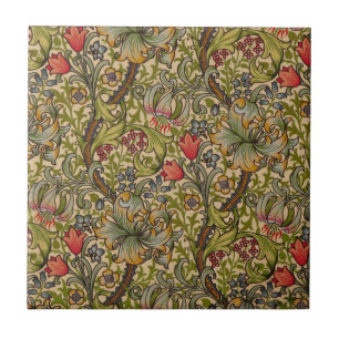 Azulejo Patrón floral antiguo de lirio dorado de William M