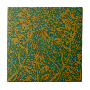 Azulejo Patrón Floral Arcadia Verde Dorado William Morris