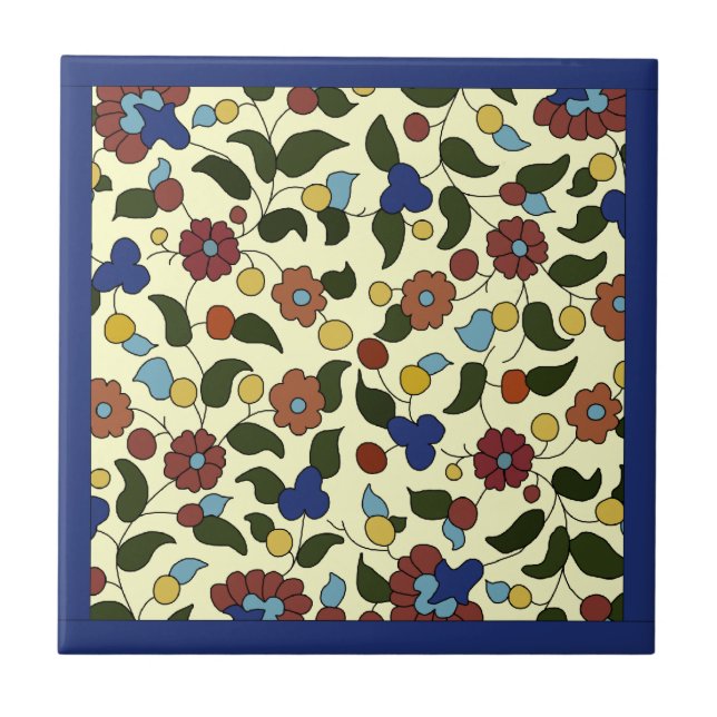 Azulejo Patrón floral armenio - Azul y crema (Frente)