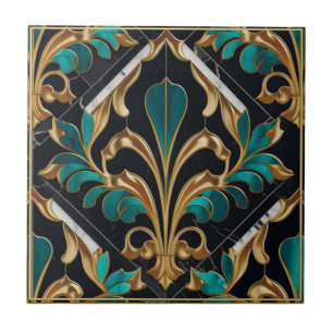 Azulejo Patrón Floral Art Déco de Malaquita de Lujo Marmol