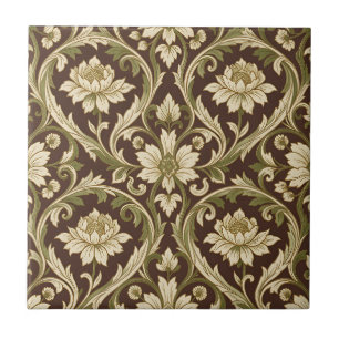 Azulejo Patrón floral Art Nouveau crema verde scroll