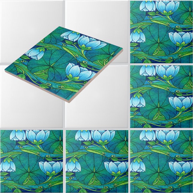 Azulejo Patrón floral art nouveau retro de nenúfar (Subido por el creador)