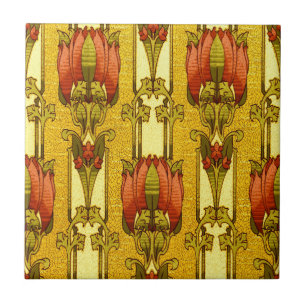 Azulejo Patrón floral Art Nouveau vintage de tulipanes roj