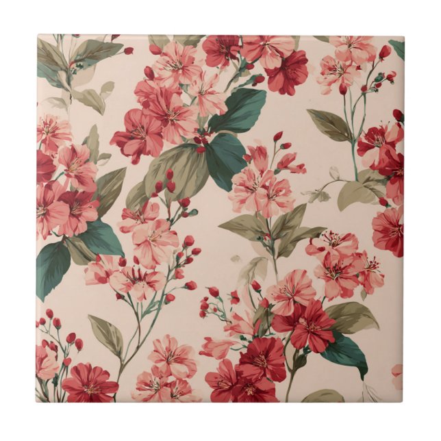 Azulejo Patrón floral azalea rosado vintage - clásico (Frente)