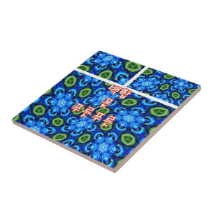 Azulejo Patrón floral azul abstracto