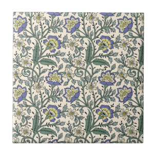 Azulejo Patrón floral azul, amarillo y blanco sin costuras