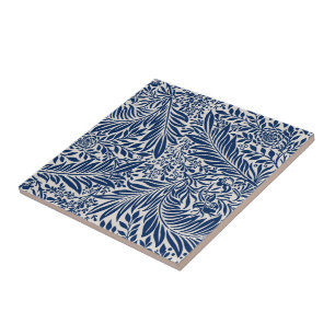 Azulejo patrón floral azul con diversas hojas y flores