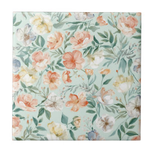 Azulejo Patrón floral azul de acuarela de pradera de flore