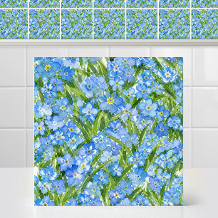 Azulejo Patrón floral azul de nomeolvides acuarela