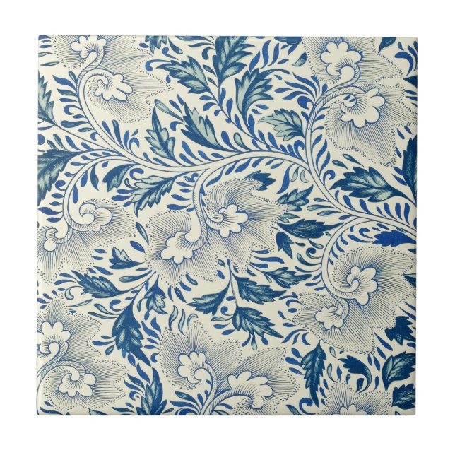 Azulejo Patrón floral azul Diseño antiguo asiático (Frente)