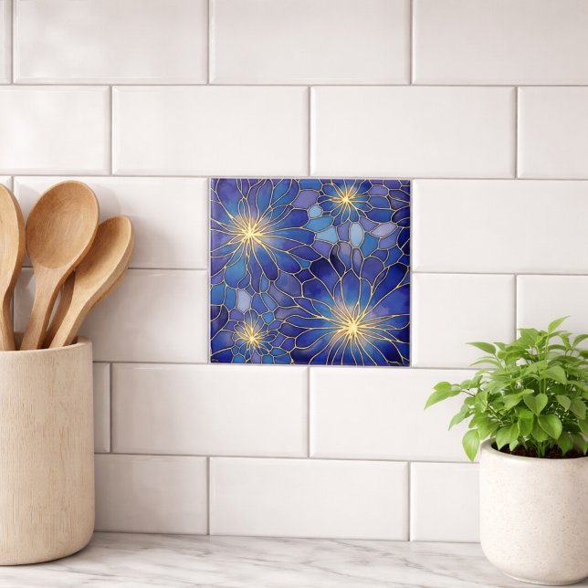 Azulejo Patrón Floral Azul Oro Moderno (Subido por el creador)