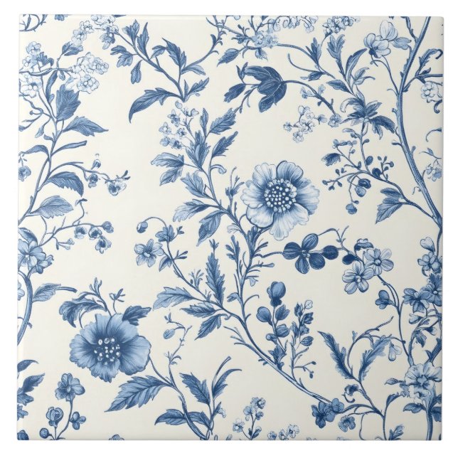 Azulejo Patrón floral azul portugués (Frente)