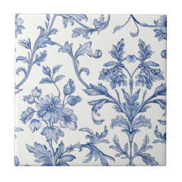Azulejo Patrón floral azul Toile de Jouy estilo campestre