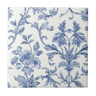 Azulejo Patrón floral azul Toile de Jouy estilo campestre 