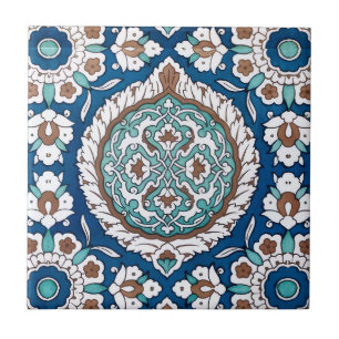 Azulejo Patrón floral azul turquesa y azul marroquí vintag