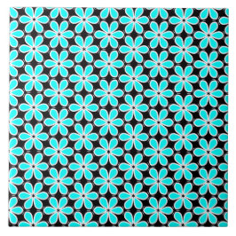 Azulejo Patrón floral azul turquesa y negro