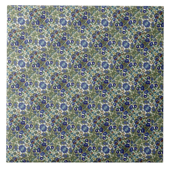 Azulejo Patrón floral azul verde (Frente)