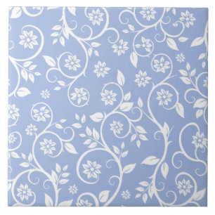 Azulejo patrón floral azul y blanco