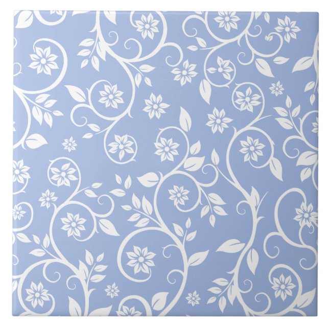 Azulejo patrón floral azul y blanco (Frente)