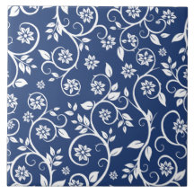 patrón floral azul y blanco