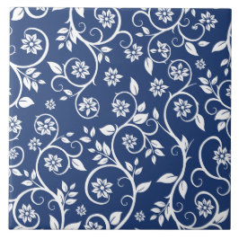 Azulejo patrón floral azul y blanco