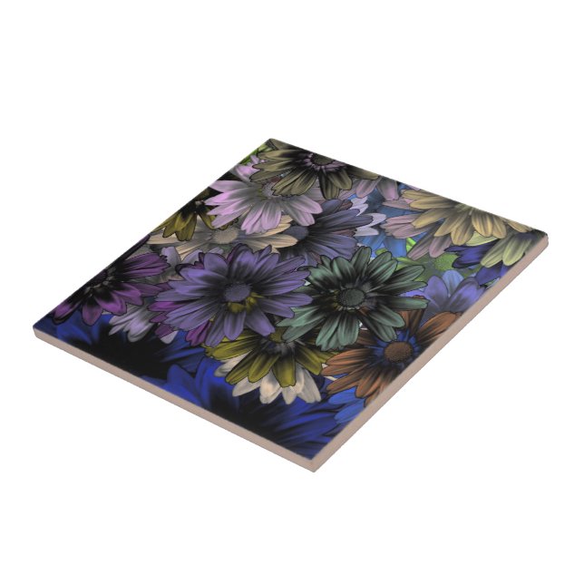 Azulejo Patrón floral azul y naranja (Lado)