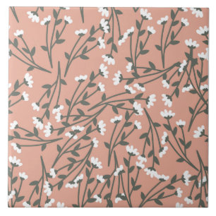 Azulejo Patrón floral blanco, rosa y verde 
