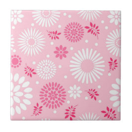 Azulejo Patrón floral blanco rosado elegante de Vintage Gi