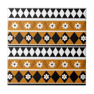 Azulejo Patrón floral boho de diamante de flor de franja d