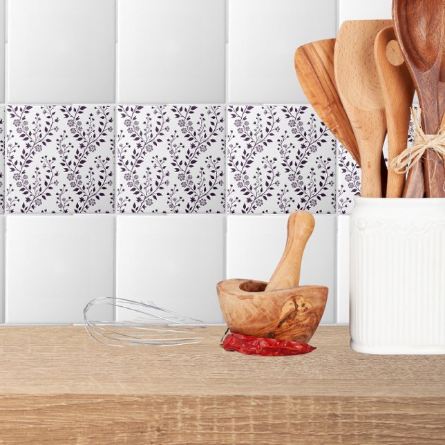 Azulejo Patrón floral boho moderno ciruela blanco (Subido por el creador)