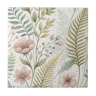 Azulejo Patrón Floral Botánico de Flor de Rubor Pintado a