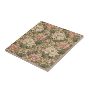 Azulejo Patrón floral botánico de loto de agua vintage