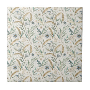 Azulejo Patrón Floral Botánico de Trigo Rústico y Flor Sil