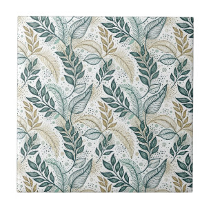 Azulejo Patrón floral botánico elegante de hoja en verde t
