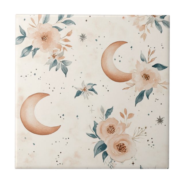 Azulejo Patrón floral celestial (1) (Frente)