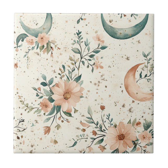 Azulejo Patrón floral celestial (10) (Frente)