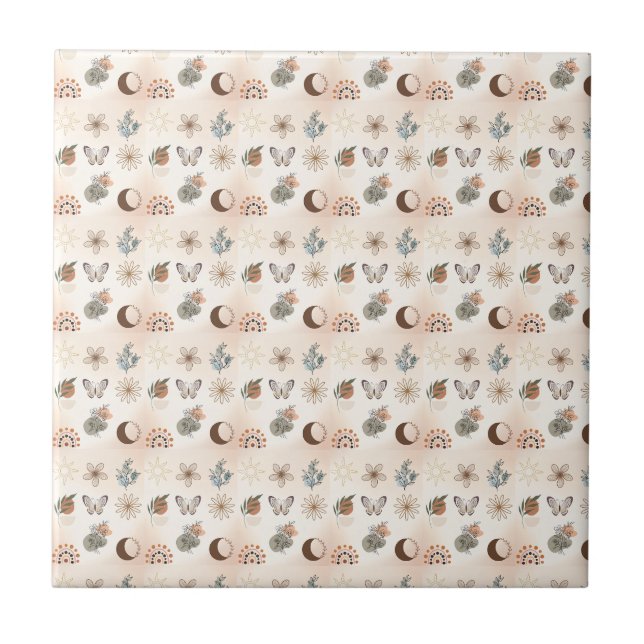Azulejo Patrón floral celestial boho (Frente)