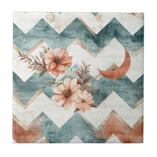 Azulejo Patrón Floral Chevron de Luna Rústica