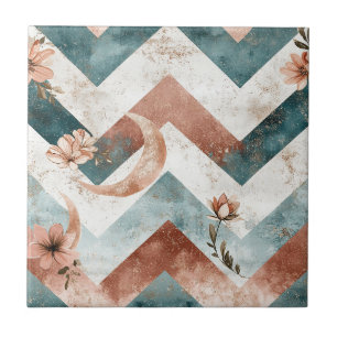 Azulejo Patrón Floral Chevron de Luna Rústica (5)