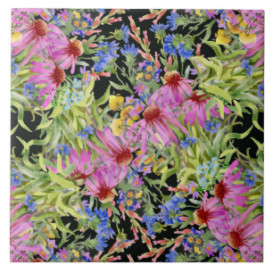 Azulejo Patrón floral color agua rosa verde amarillo