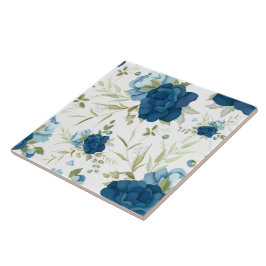 Azulejo Patrón floral continuo de acuarela azul