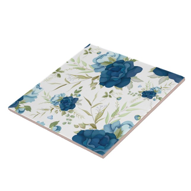 Azulejo Patrón floral continuo de acuarela azul (Lado)