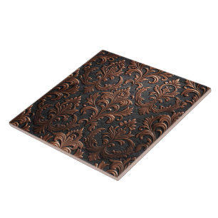 Azulejo Patrón floral continuo de cobre marrón y negro