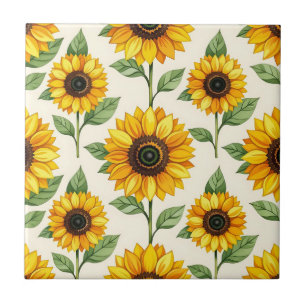 Azulejo Patrón floral continuo de girasoles amarillo brill