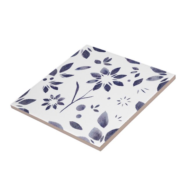 Azulejo Patrón floral de acuarela azul (Lado)