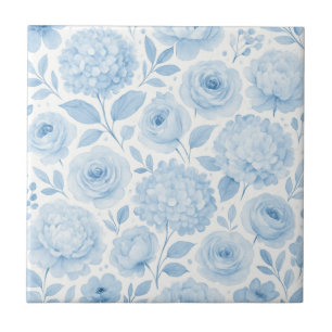Azulejo Patrón floral de acuarela azul blanco