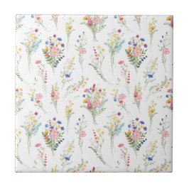 Azulejo Patrón floral de acuarela de flores silvestres